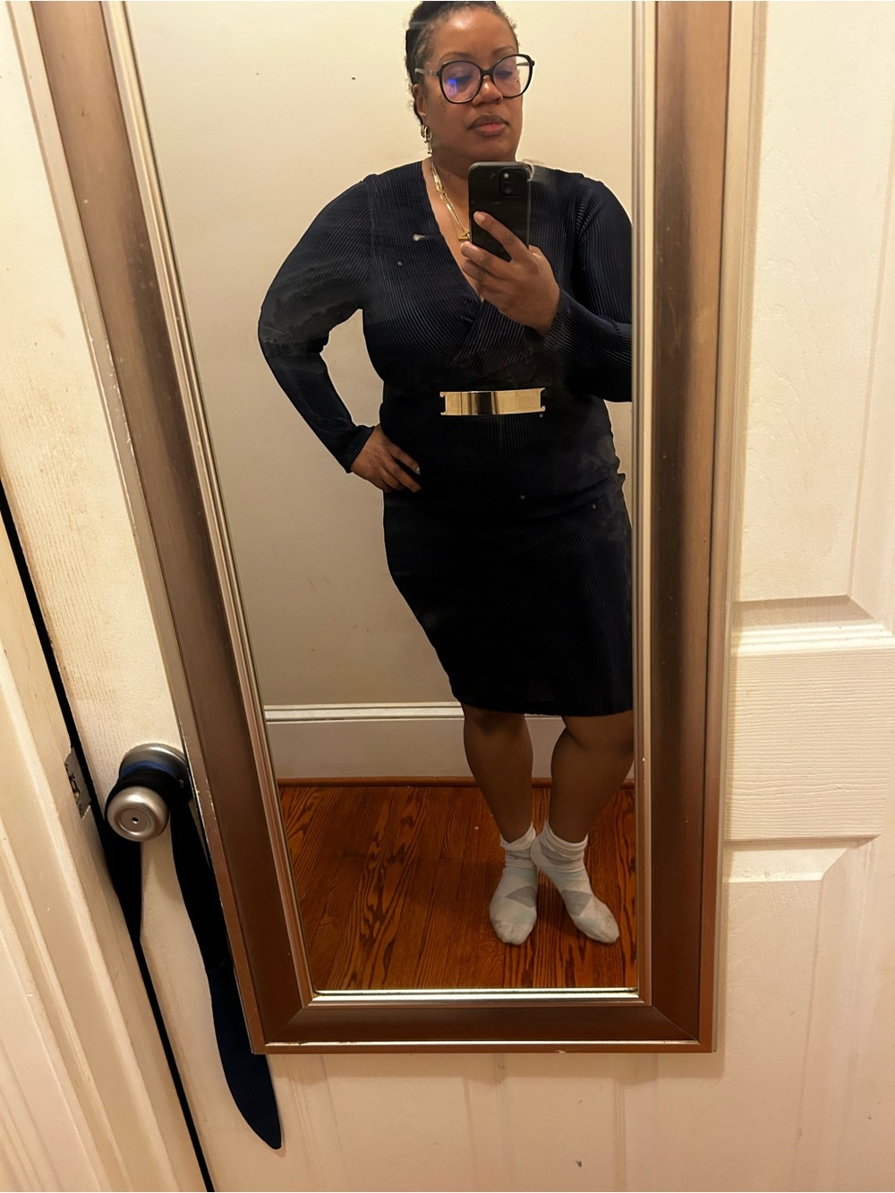 Venus Navy Blue Dress with Gold Belt